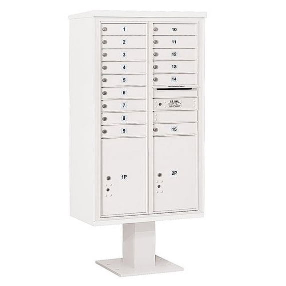 Salsbury Industries Pedestal Mounted 15 Door Front Load 4C Horizontal Cluster Box Unit with 2 Parcel Lockers