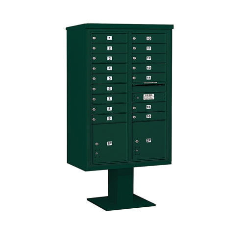 Salsbury Industries Pedestal Mounted 16 Unit 6 Door Front Load 4C Horizontal Cluster Box Unit with 2 Parcel Locker
