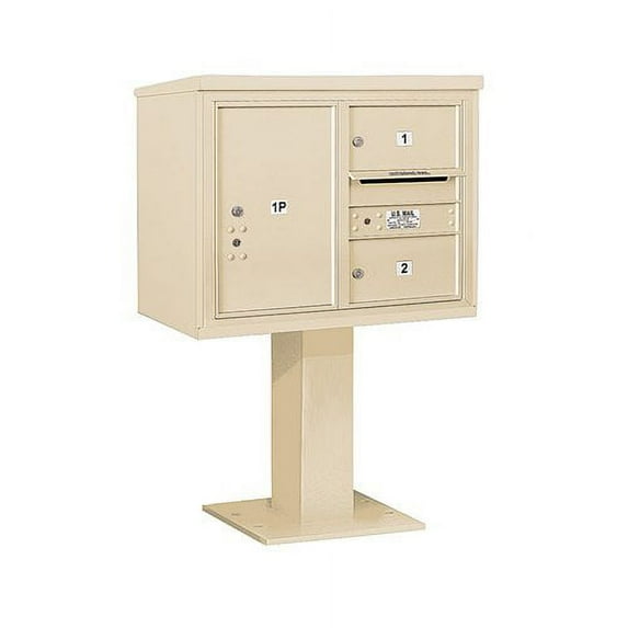 Salsbury Industries Pedestal Mounted 2 Unit 4 Door Front Load 4C Horizontal Cluster Box Unit with 1 Parcel Locker