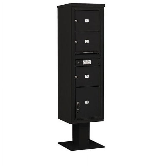 Salsbury Industries Pedestal Mounted 3 Units 5 Door Front Load 4C Horizontal Cluster Box Unit with 1 Parcel Locker