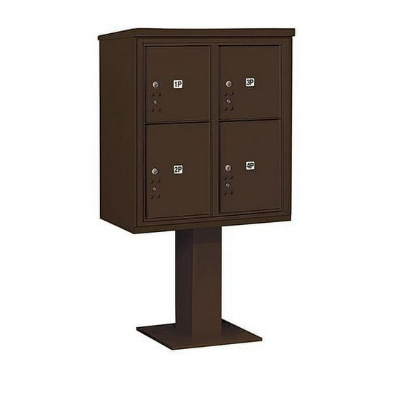 Salsbury Industries Pedestal Mounted 4 Door Front Load 4C Horizontal Cluster Box Unit with 4 Parcel Lockers