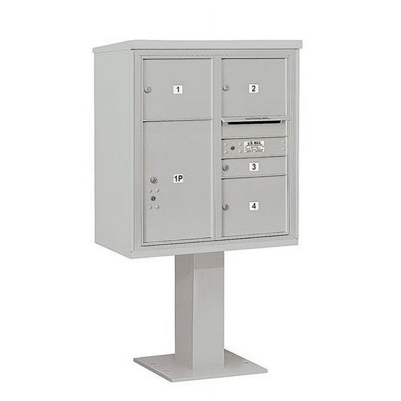 Salsbury Industries Pedestal Mounted 4 Unit 6 Door Front Load 4C Horizontal Cluster Box Unit with 1 Parcel Locker