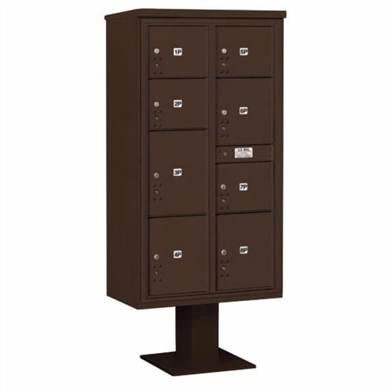 Salsbury Industries Pedestal Mounted 9 Door Front Load 4C Horizontal Cluster Box Unit with 8 Parcel Locker