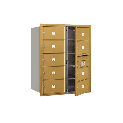 Salsbury Industries Recessed Private 10 Door Front Load 4C Horizontal Mail Center with 1 Parcel Locker