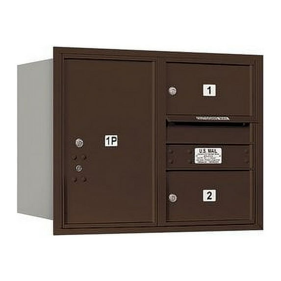 Salsbury Industries Recessed Private 4 Door Rear Load 4C Horizontal Mail Center with 1 Parcel Locker