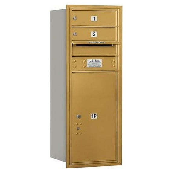 Salsbury Industries Recessed Private 4 Door Rear Load 4C Horizontal Mail Center with 1 Parcel Locker