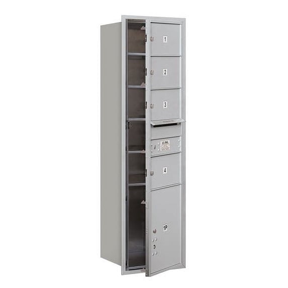 Salsbury Industries Recessed Private 6 Door Front Load 4C Horizontal Mail Center with 1 Parcel Locker