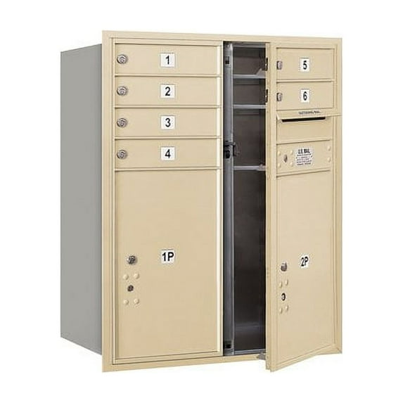 Salsbury Industries Recessed Private 9 Door Front Load 4C Horizontal Mail Center with 1 Parcel Locker