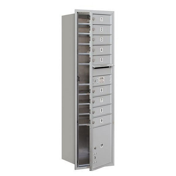 Salsbury Industries Recessed Private 9 Door Front Load or Rear Load 4C Horizontal Mail Center with 1 Parcel Locker