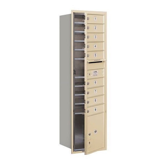 Salsbury Industries Recessed Private 9 Door Front Load or Rear Load 4C Horizontal Mail Center with 1 Parcel Locker