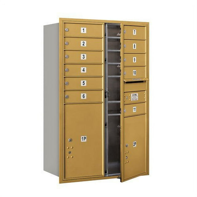 Salsbury Industries Recessed USPS 14 Door Front Load 4C Horizontal Mail Center with 2 Parcel Locker
