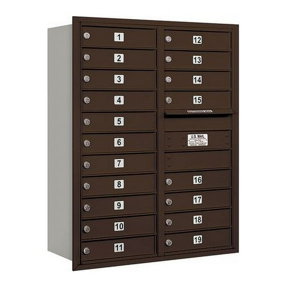 Salsbury Industries Recessed USPS 20 Door Rear Load 4C Horizontal Mail Center with 1 Parcel Locker