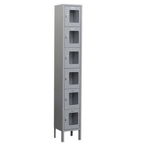 12" Wide Double Tier See-Through Metal Locker - 1 Wide - 6 Feet High - 15 Inches Deep - Gray - Unassembled