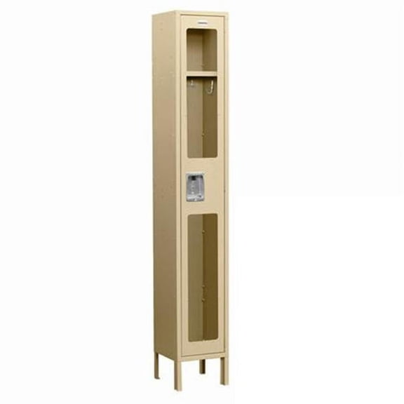 12" Wide Single Tier See-Through Metal Locker - 1 Wide - 6 Feet High - 12 Inches Deep - Tan - Unassembled