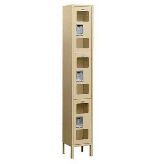 12" Wide Triple Tier See-Through Metal Locker - 1 Wide - 6 Feet High - 15 Inches Deep - Tan - Unassembled