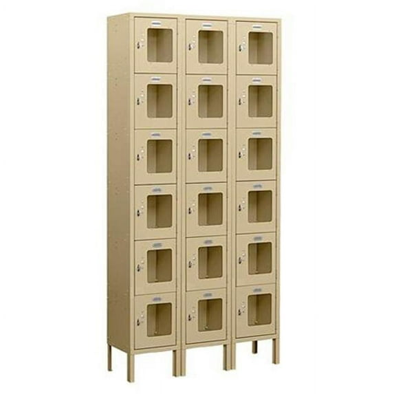 12" Wide Six Tier Box Style See-Through Metal Locker - 3 Wide - 6 Feet High - 15 Inches Deep - Tan - Assembled