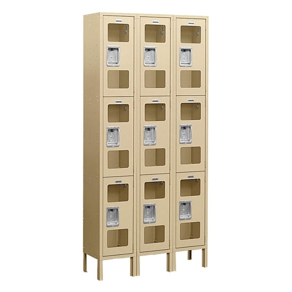 Salsbury Industries See-Through Metal Locker - Triple Tier - 3 Wide - Assembled - Tan