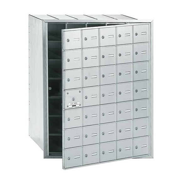 Mailbox, Aluminum, Powder Coated, 35 Doors, Recessed, 4B, Horizontal