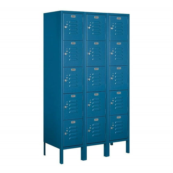 Salsbury Industries 65355BL-U 12 in. W x 78 in. H x 15 in. D Standard Metal Locker-Five Tier Box Style-3 Wide-Blue-Unassembled