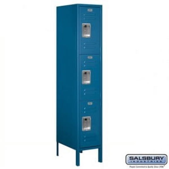 Salsbury Industries 63158BL-A Standard Metal Locker - Triple Tier - 1 Wide - 5 Feet High - 18 Inches Deep - Blue - Assembled