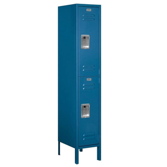 Standard Metal Locker - Double Tier - 1 Wide - 5 Feet High - 15 Inches Deep - Blue - Unassembled