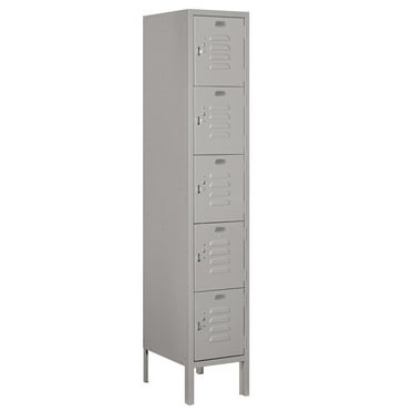 12" Wide Five Tier Box Style Standard Metal Locker - 1 Wide - 5 Feet High - 15 Inches Deep - Gray - Unassembled