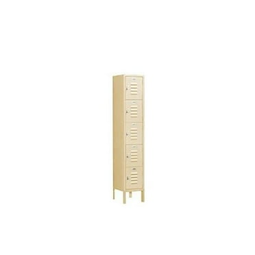 12" Wide Five Tier Box Style Standard Metal Locker - 1 Wide - 5 Feet High - 15 Inches Deep - Tan - Assembled