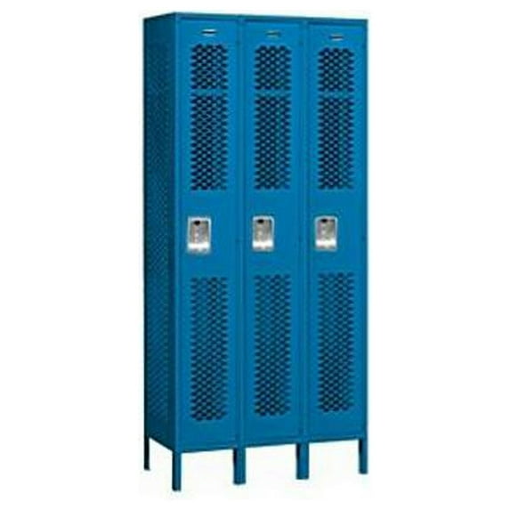 12" Wide Single Tier Vented Metal Locker - 3 Wide - 6 Feet High - 18 Inches Deep - Blue - Assembled