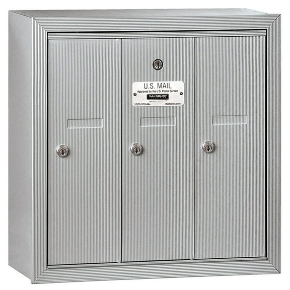 Vertical Mailbox (Includes Master Commercial Lock) - 3 Doors - Aluminum - Surface Mounted - Private Access