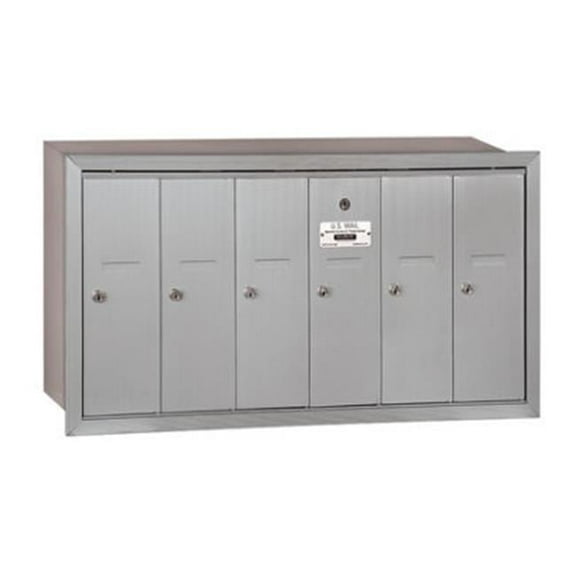Vertical Mailbox (Includes Master Commercial Lock) - 6 Doors - Aluminum - Recessed Mounted - Private Access