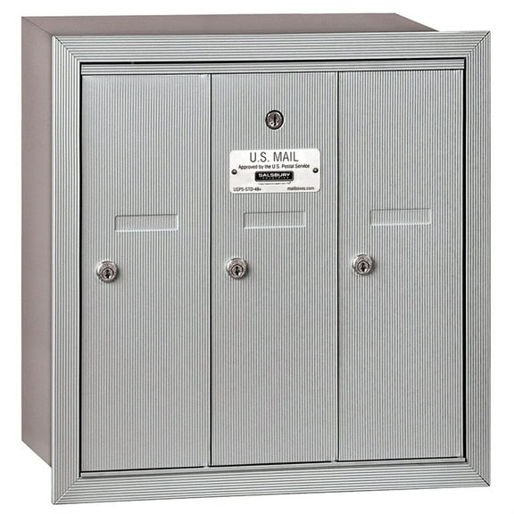 Vertical Mailbox (Includes Master Commercial Lock) - 3 Doors - Aluminum - Recessed Mounted - Private Access