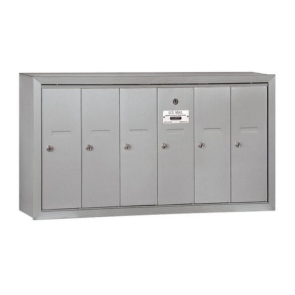 Salsbury Industries 3506ASP Vertical Mailbox - 6 Doors - Aluminum - Surface Mounted - Private Access