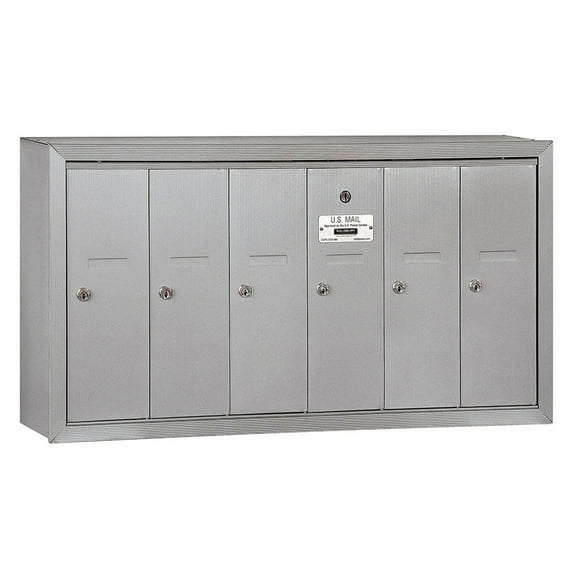 Salsbury Industries 3506ASP Vertical Mailbox - 6 Doors - Aluminum - Surface Mounted - Private Access