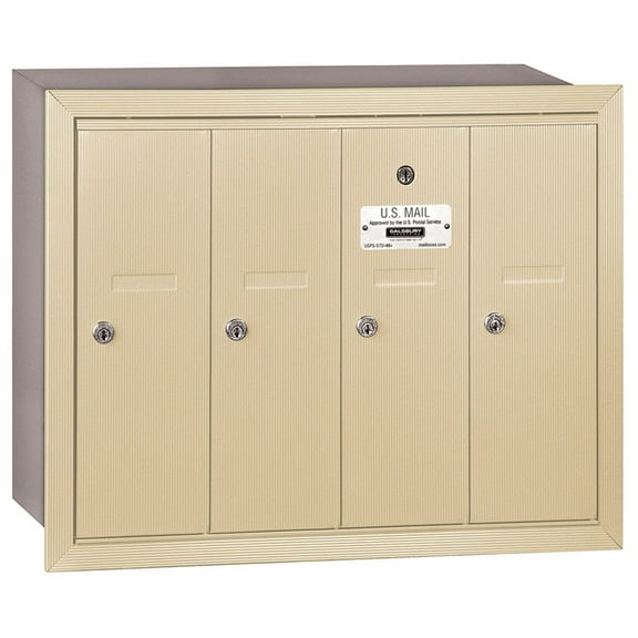 Vertical Mailbox (Includes Master Commercial Lock) - 4 Doors - Sandstone - Recessed Mounted - Private Access