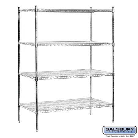 48" Wide Stationary Wire Shelving - 74 Inches High - 24 Inches Deep - Chrome