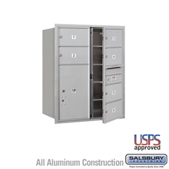 10 Door High Recessed Mounted 4C Horizontal Mailbox with 6 Doors and 2 Parcel Lockers in Aluminum with USPS Access - Front Loading