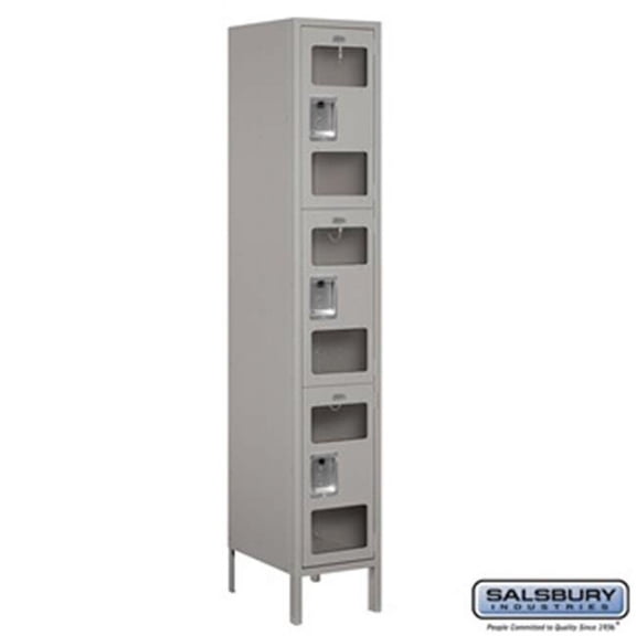 Salsbury S-53168GY-U 1 x 6 x 18 in. Triple Tier Extra Wide See Through Metal Locker, Gray - Unassembled