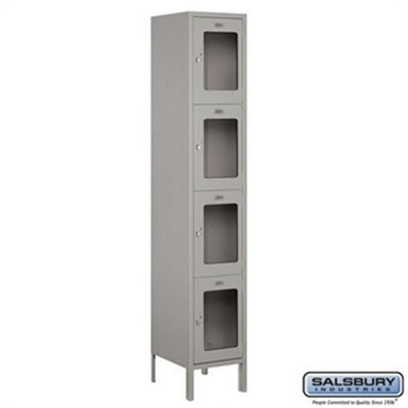 Salsbury S-54165GY-U 1 x 6 x 15 in. Four Tier Extra Wide See Through Metal Locker, Gray - Unassembled