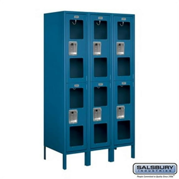 Salsbury S-62358BL-U 3 x 5 x 18 in. Double Tier See Through Metal Locker, Blue - Unassembled