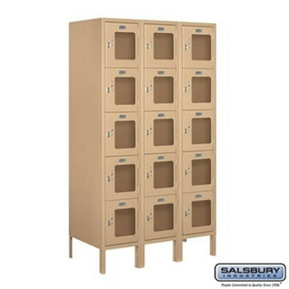 Salsbury S-65358TN-U 3 x 5 x 18 in. Five Tier Box Style See Through Metal Locker, Tan - Unassembled