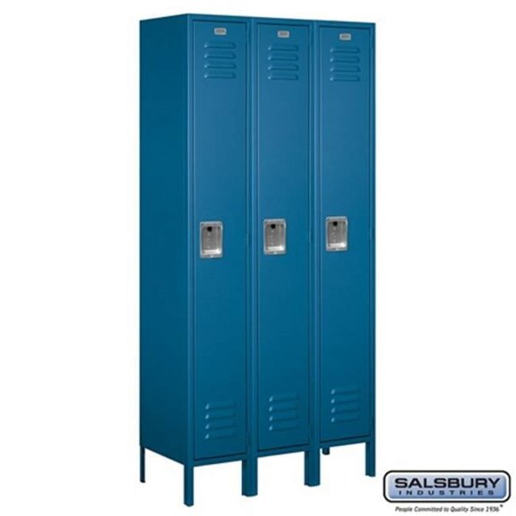Salsbury Standard Metal Locker Single Tier - 3 Wide - 6 Feet High - 15 Inches Deep - Blue - Unassembled