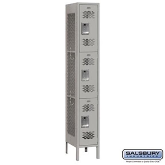 SalsburyIndustries  1 Wide Triple Tier Vented Metal Locker - Gray - 12 in. Assembled