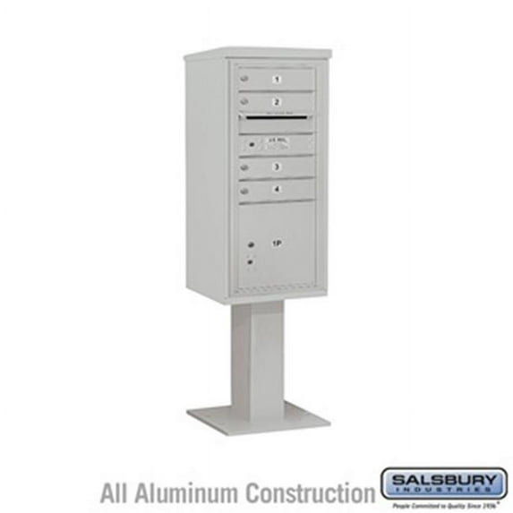 SalsburyIndustries 3410SA-04GRY Single Column 4C Pedestal Mailbox - 4 Mb1 Doors, Gray