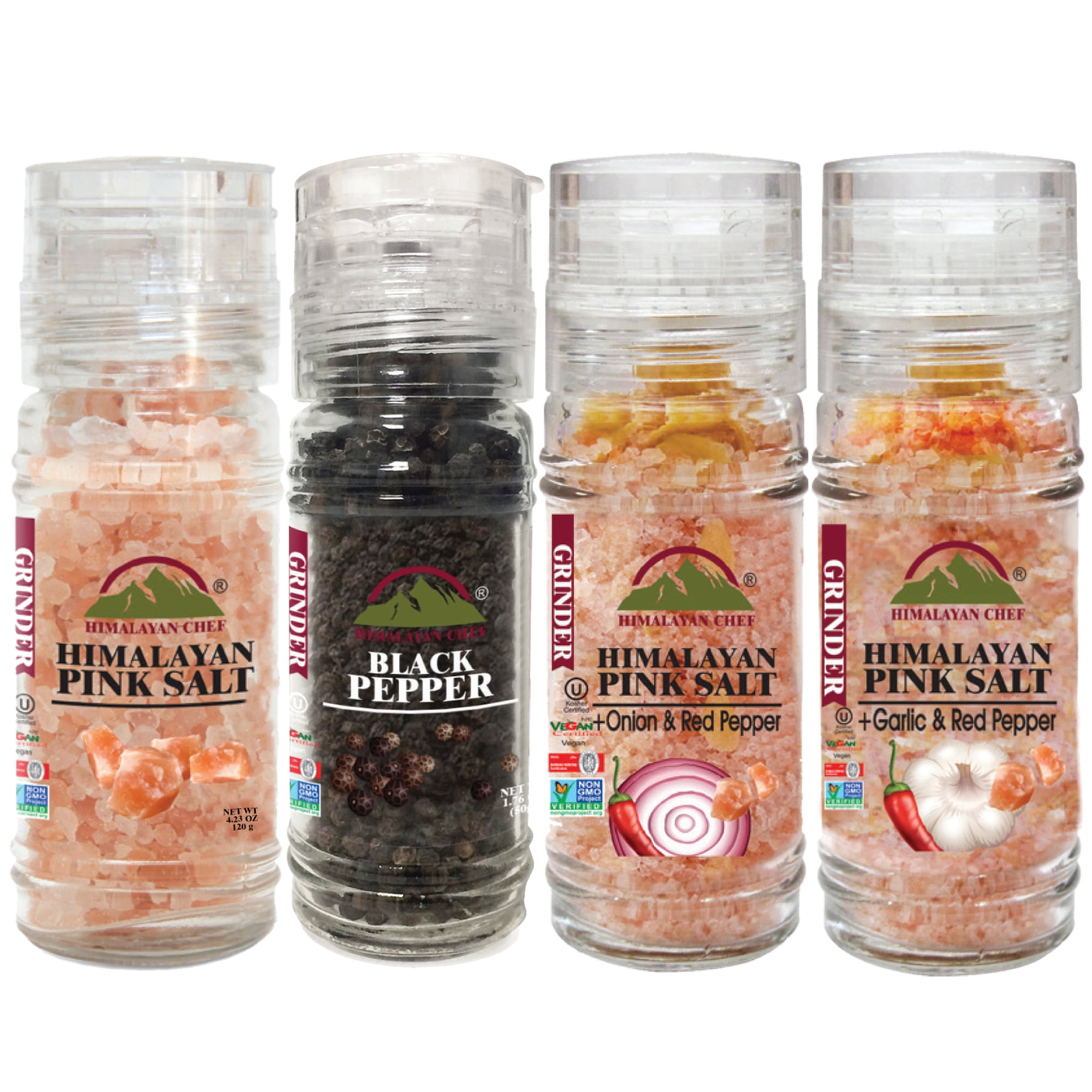 Salt 84 Pink Salt & Black Pepper Grinder Variety Pack, Coarse Grain, Pack of 4