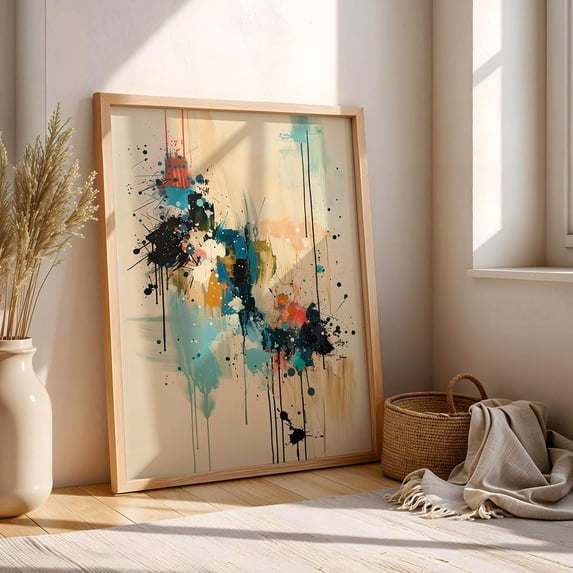 Salt Air Static Beige Teal Splatter Wall Art Drip Texture Home Decor Unframed Paper Print