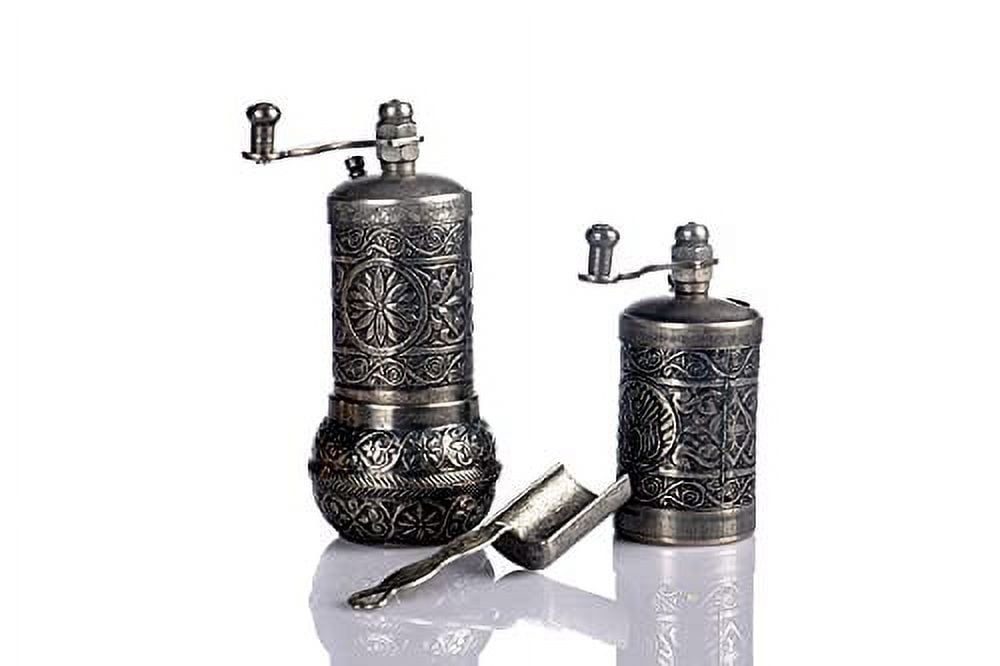 Antique Dark Silver Cast Iron Spice Grinder Set