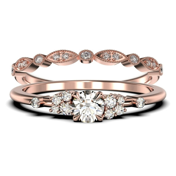 Salt And Pepper Minimalist 1.25 Carat Round Cut Diamond Moissanite Engagement Ring, Dainty Wedding Ring in 10k Solid Rose Gold, Promise Ring, Anniversary Ring, Bridal Set, Matching Band