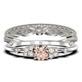 thumbnail image 1 of Salt And Pepper Minimalist 1.75 Carat Round Cut Morganite And Diamond Moissanite Engagement Ring, Dainty Wedding Ring in 10k Solid White Gold, Promise Ring, Anniversary Ring, Trio Set, Matching Band, 1 of 4