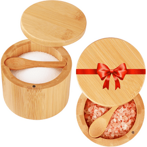 Salt Cellar, 2 PCS Salt Container with Built-in Spoon, Salt Box Bowl with Magnetic Swivel Lid, Elegant Kitchen Salt Holder Saver Jar to Storage Pepper Spice Sea Salt for Countertop