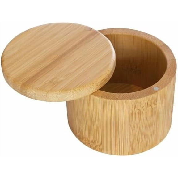 Salt Cellar with Swivel Lid – Bamboo Spice Box Storage Container for Kitchen Countertop with Magnetic Closure – Ideal for Sea Salt, Spices and Herbs